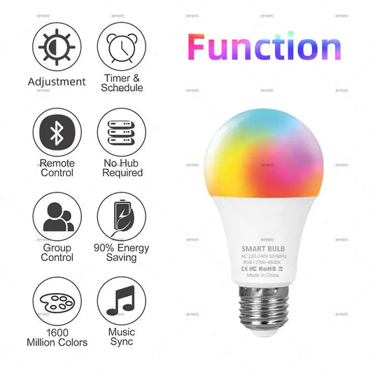Tuya Bluetooth LED Bulb Dimmable 15W 18W E27 B22 220V RGBCW Color Change Lamps Smart Life APP Group Control Music Rhythm Timing Lighting Depot
