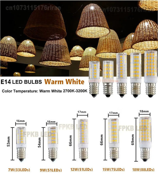 18W 15W 12W 9W 7W E14 LED Bulb Lamp 220V-240V Mini Corn Bulb Light 2835SMD 360 Beam Angle Replace Halogen Chandelier Lights Lighting Depot