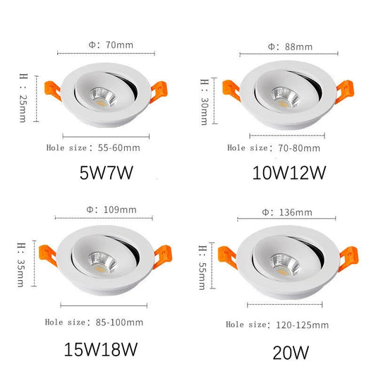 2022 New Led Downlight Recessed Led Spot Ceiling Light Angle Adjustable Indoor Lighting 5W 7W Dimmable For Living Room Kitchen Lighting Depot
