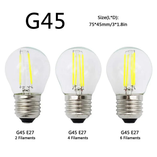 A60 G45 Vintage Dimmable LED Filament Light Bulb E27 Retro Edison Bulbs 2/4/6/8 Filaments 220V 230V Glass Bulb 10W 15W 20W 25W The Lighting Depot