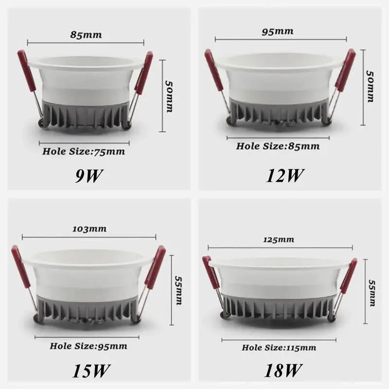 Dimmable Recessed Anti Glare LED Downlights 9W/12W/15W/18W LED Ceiling Spot Lights AC85~265V Background Lamps Indoor Lighting Lighting Depot
