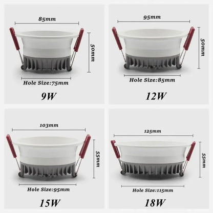 Dimmable Recessed Anti Glare LED Downlights 9W/12W/15W/18W LED Ceiling Spot Lights AC85~265V Background Lamps Indoor Lighting Lighting Depot