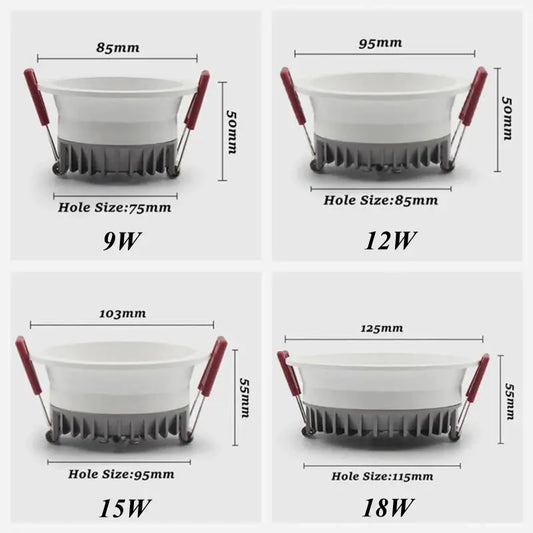 Dimmable Recessed Anti Glare LED Downlights 9W/12W/15W/18W LED Ceiling Spot Lights AC85~265V Background Lamps Indoor Lighting Lighting Depot