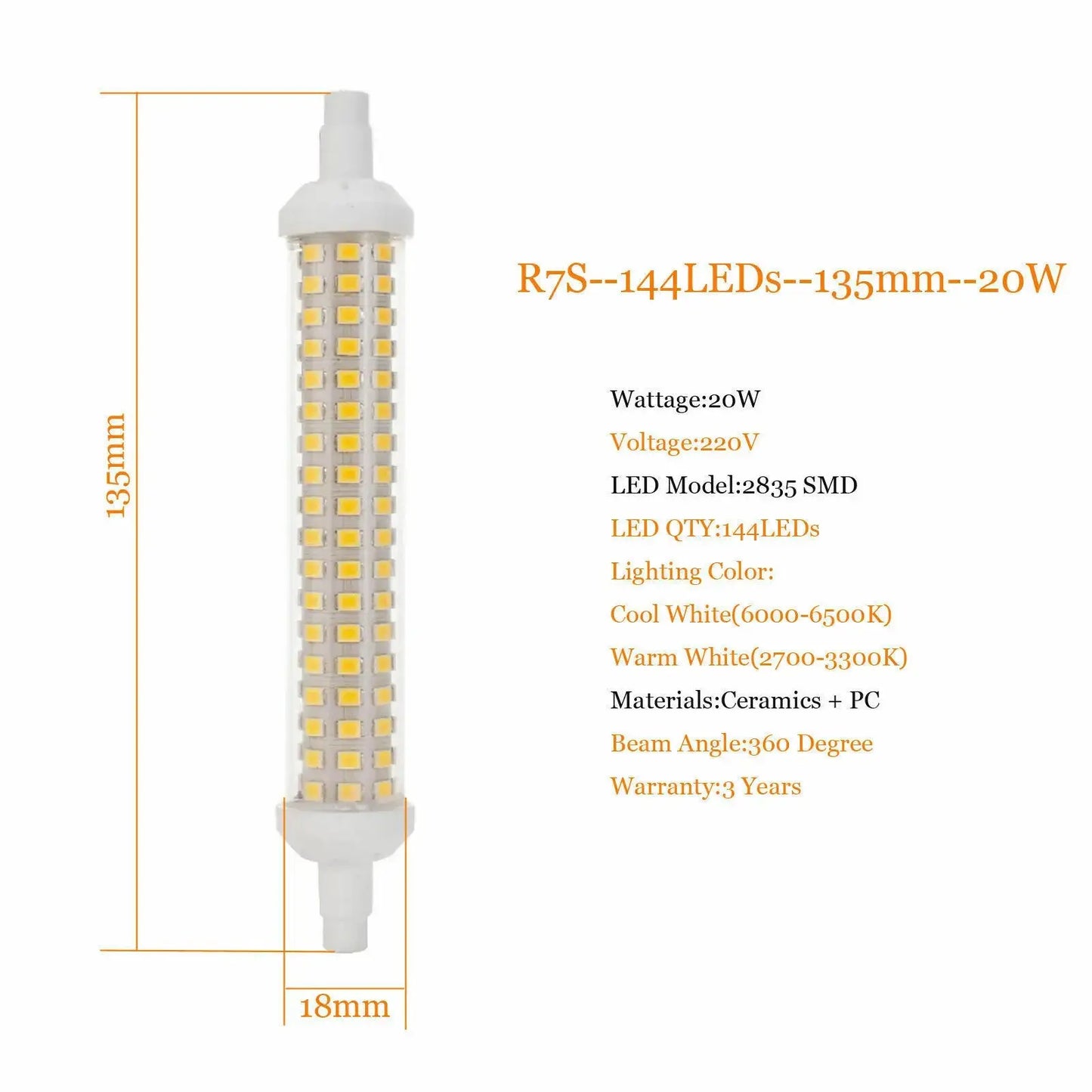 10w 15w 20w  R7S Floodlight LED Lamps SMD 2835 78mm 118mm 135mm Dimmable LED Light Bulb 220V Energy Saving Replace Halogen Light The Lighting Depot
