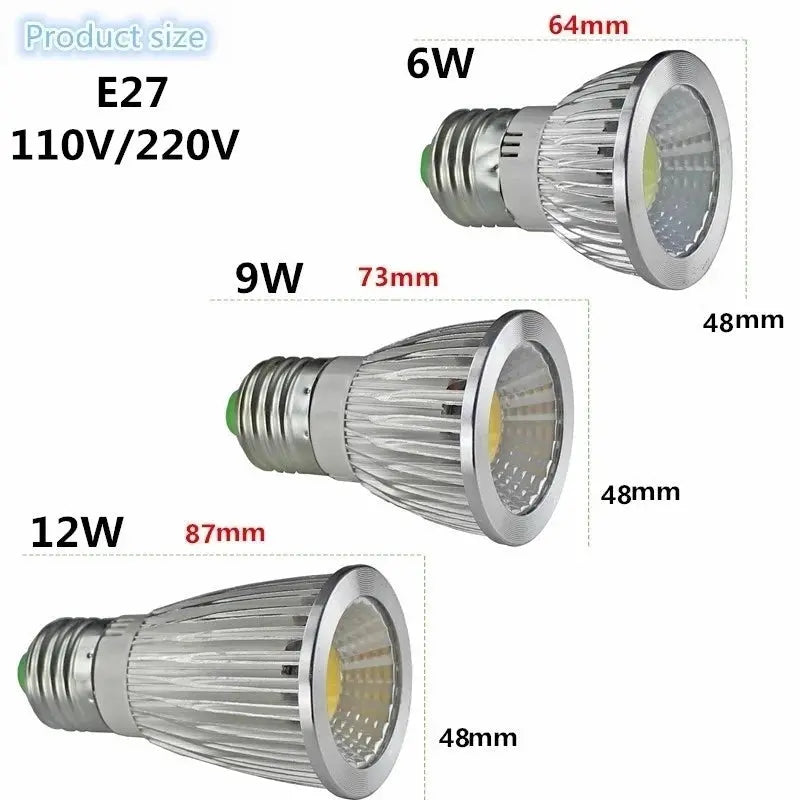 LED Light 6W 9W 12W COB GU5.3 GU10 E27 E14 MR16Dimming Spotlight Lamp High Power Bulb Red Green Blue Yellow AC110V/220V AC/DC12V Lighting Depot