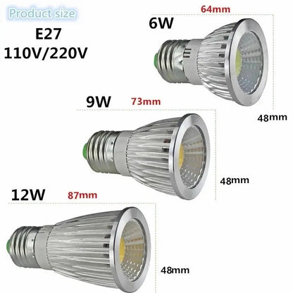LED Light 6W 9W 12W COB GU5.3 GU10 E27 E14 MR16Dimming Spotlight Lamp High Power Bulb Red Green Blue Yellow AC110V/220V AC/DC12V Lighting Depot