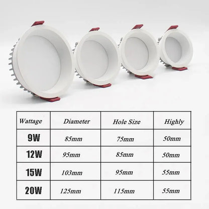 Dimmable Recessed Anti Glare LED Downlights 9W/12W/15W/20W LED Ceiling Spot Lights AC85~265V Background Lamps Indoor Lighting Lighting Depot