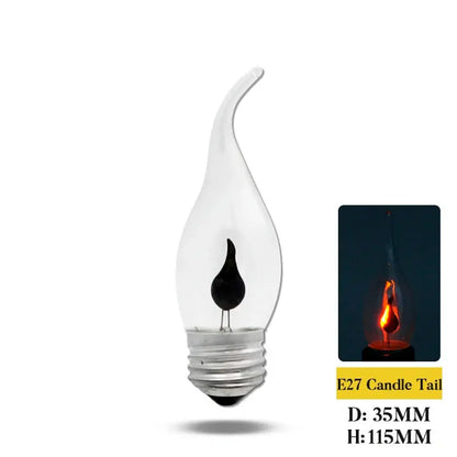 Edison LED Flame Candle Bulb Light E27 E14 LED Lamp Bulb AC 220V 3W Retro Home Decor Tail Energy Saving Lamp Indoor Lighting Lighting Depot