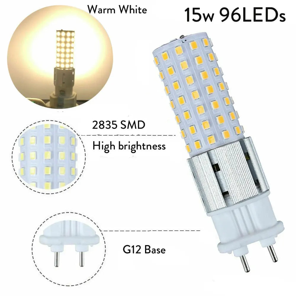 G12 SMD 2835 96LED 15W AC 110V 220V 240V 85V-265V Led Bulbs Lampada Bombillas Lamp Corn lights Ultra bright Replace Lighting Depot