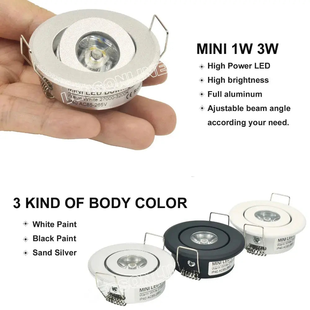 10pc 1W Mini led Downlight Cabinet Recessed Spot light led Driver Pure Nature Warm white and White Silver Black body AC85-265V Lighting Depot