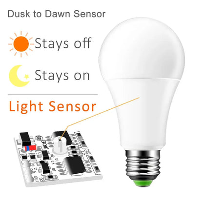 LED Sensor Bulb E27 9W 12W 15W Dusk to Dawn Smart Lamp Bulb AC85V-265V Day Night Light Auto On/Off For Stair Hallway Pathway Lighting Depot