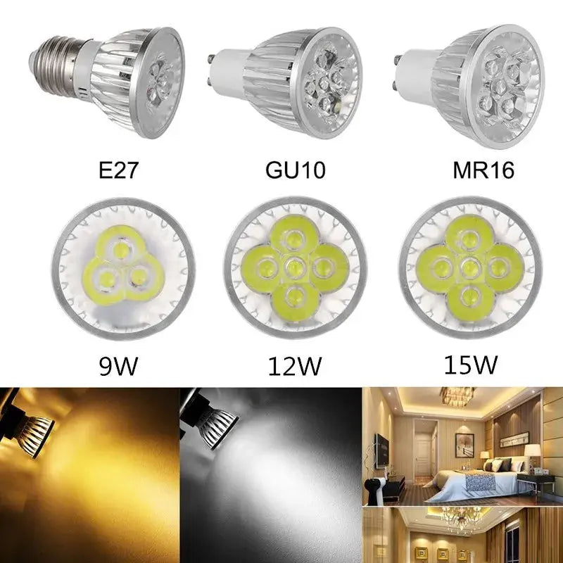 LED spotlight e27 e14 GU5.3 LED Lamp LED Spotlight 9W 12W 15W Bombillas High quality GU10 Spot light Lampada LED Bulb 110v 220V Lighting Depot