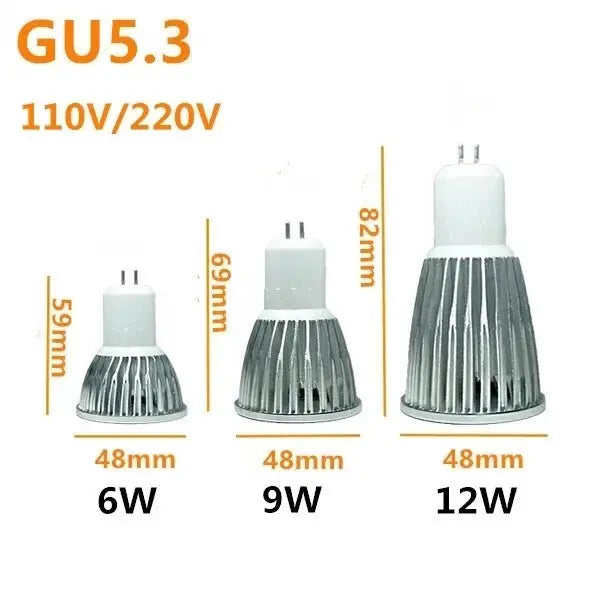 LED Light 6W 9W 12W COB GU5.3 GU10 E27 E14 MR16Dimming Spotlight Lamp High Power Bulb Red Green Blue Yellow AC110V/220V AC/DC12V Lighting Depot