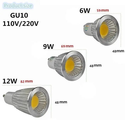 LED Light 6W 9W 12W COB GU5.3 GU10 E27 E14 MR16Dimming Spotlight Lamp High Power Bulb Red Green Blue Yellow AC110V/220V AC/DC12V Lighting Depot