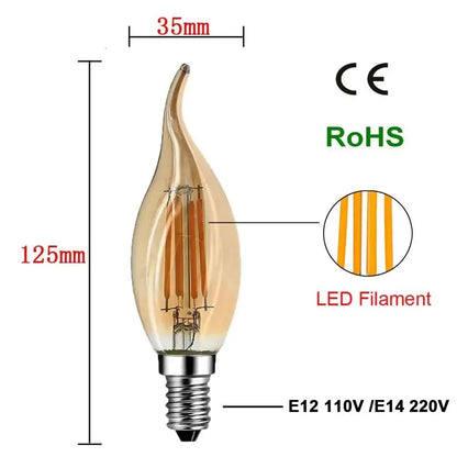 Grensk 4W Dimmable LED Filament Candle Light Bulb 2700K E14 Candelabra Base Flame Shape Bent Tip 25W Incandescent Equivalent C35 The Lighting Depot