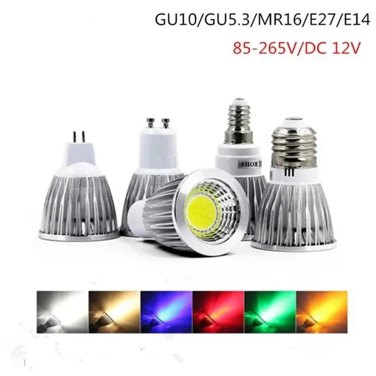 LED Light 6W 9W 12W COB GU5.3 GU10 E27 E14 MR16Dimming Spotlight Lamp High Power Bulb Red Green Blue Yellow AC110V/220V AC/DC12V Lighting Depot