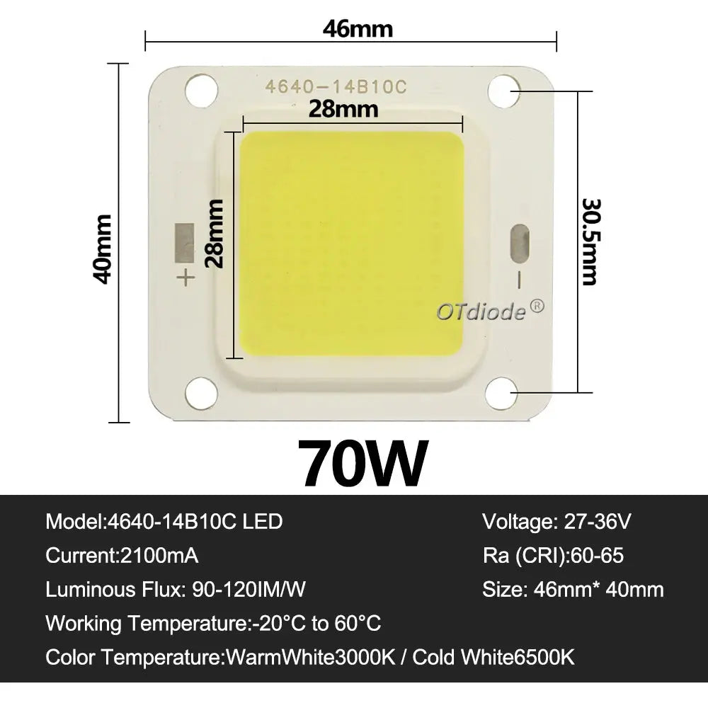 LED COB Chip 70W  50W 30W20W 10W 36V Backlight Diode Lamps Cold White Warm White LED Matrix For DIY Flood Light Bulbs Spotlights Lighting Depot