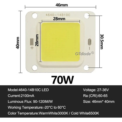 LED COB Chip 70W  50W 30W20W 10W 36V Backlight Diode Lamps Cold White Warm White LED Matrix For DIY Flood Light Bulbs Spotlights Lighting Depot