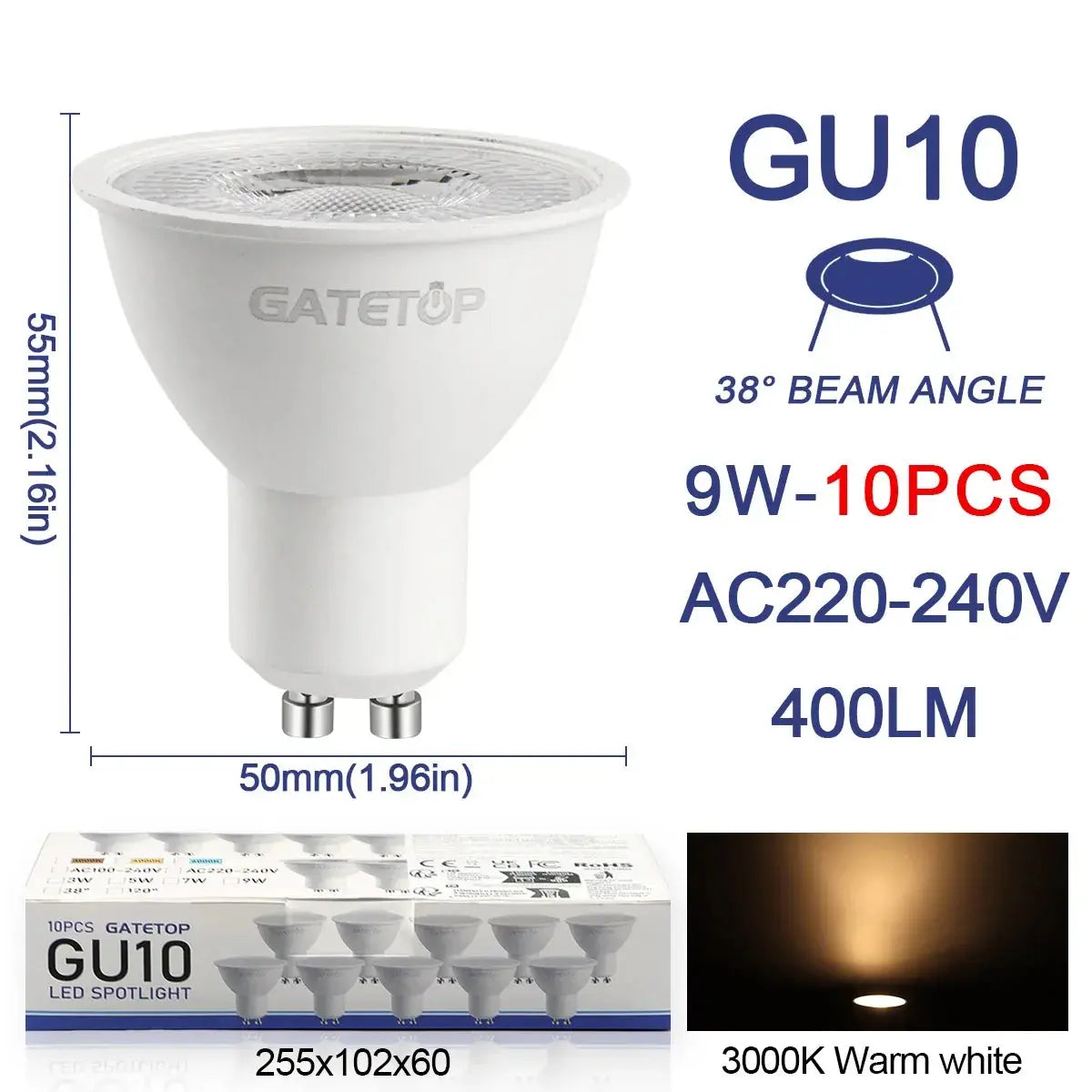 10 Pack Focos Gu10 SpotlightLampara 220V Lled Bulb  Wholesale 9W White Warm 3000k 6000K suitable for Home Commercial Buildings Lighting Depot