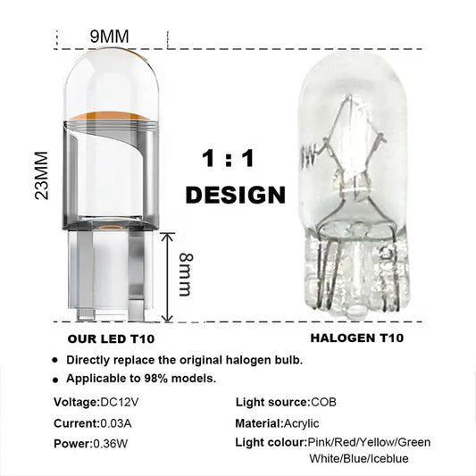 W5W Led T10 Car Light COB Glass 6000K White 12V Auto Automobiles License Plate Lamp Dome Reading Lamps DRL Bulb Accessories Lighting Depot