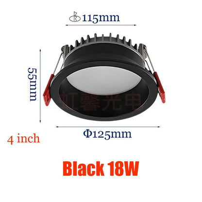 Dimmable Recessed LED Downlights Anti-Glare Ceiling Lights 9W 12W 15W 20W Background Spotlights AC85~265V Bedroom Kitchen Foyer Lighting Depot