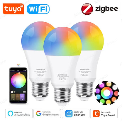 Tuya Wifi Smart Bulb Alexa Lamp 15W 18W Zigbee E27 RGB WW CW Smart Led Light Bulbs For Google Assistant Smart Life App Home Deco Lighting Depot