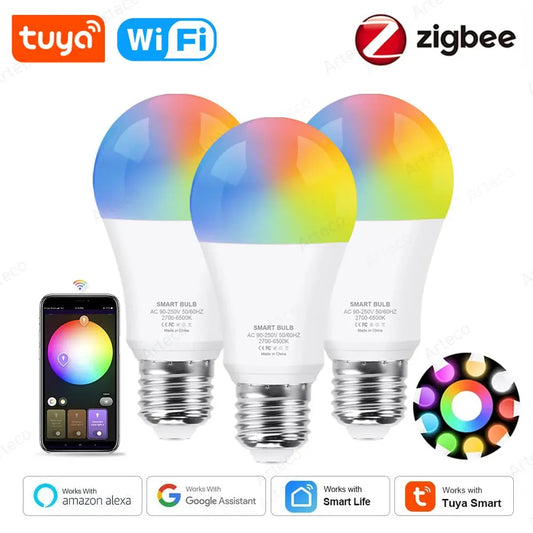 Tuya Wifi Smart Bulb Alexa Lamp 15W 18W Zigbee E27 RGB WW CW Smart Led Light Bulbs For Google Assistant Smart Life App Home Deco Lighting Depot