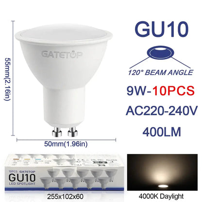 10 Pack Focos Gu10 SpotlightLampara 220V Lled Bulb  Wholesale 9W White Warm 3000k 6000K suitable for Home Commercial Buildings Lighting Depot