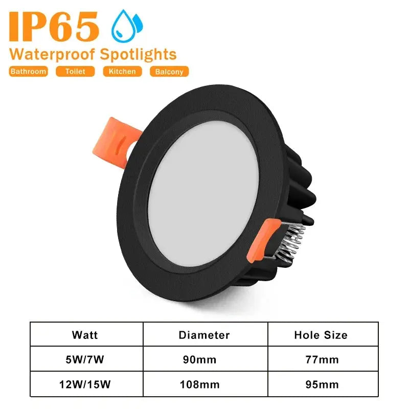 LED Downlight IP65 Waterproof Recessed Ceiling Spot Lamp for Kitchen Bathroom Shower Room Lighting Spotlights AC220V 110V The Lighting Depot