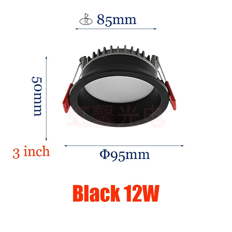 Dimmable Recessed LED Downlights Anti-Glare Ceiling Lights 9W 12W 15W 20W Background Spotlights AC85~265V Bedroom Kitchen Foyer Lighting Depot
