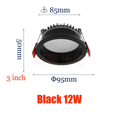 Dimmable Recessed LED Downlights Anti-Glare Ceiling Lights 9W 12W 15W 20W Background Spotlights AC85~265V Bedroom Kitchen Foyer Lighting Depot