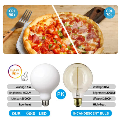 Edison LED Light Bulb E27 5W G80 Frosted Glass Bulb 85V-265V Globe Ball Bulb Warm White 2700K Natural white 4000K Lampada LED La Lighting Depot
