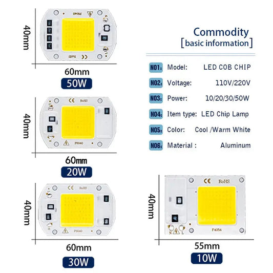 LED Lamp Chips AC 220V 110V IP65 COB Bulb Smart IC No Need Driver DIY Led Beads Input 10W 20W 30W 50W for Outdoor FloodLight Lighting Depot