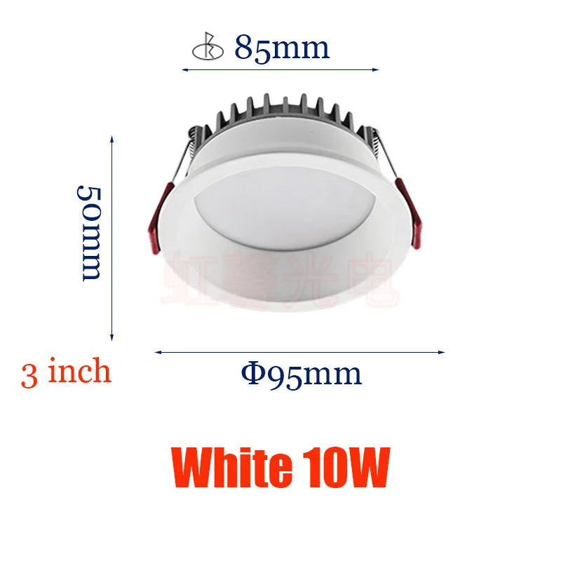 Dimmable Recessed LED Downlights Anti-Glare Ceiling Lights 9W 12W 15W 20W Background Spotlights AC85~265V Bedroom Kitchen Foyer Lighting Depot