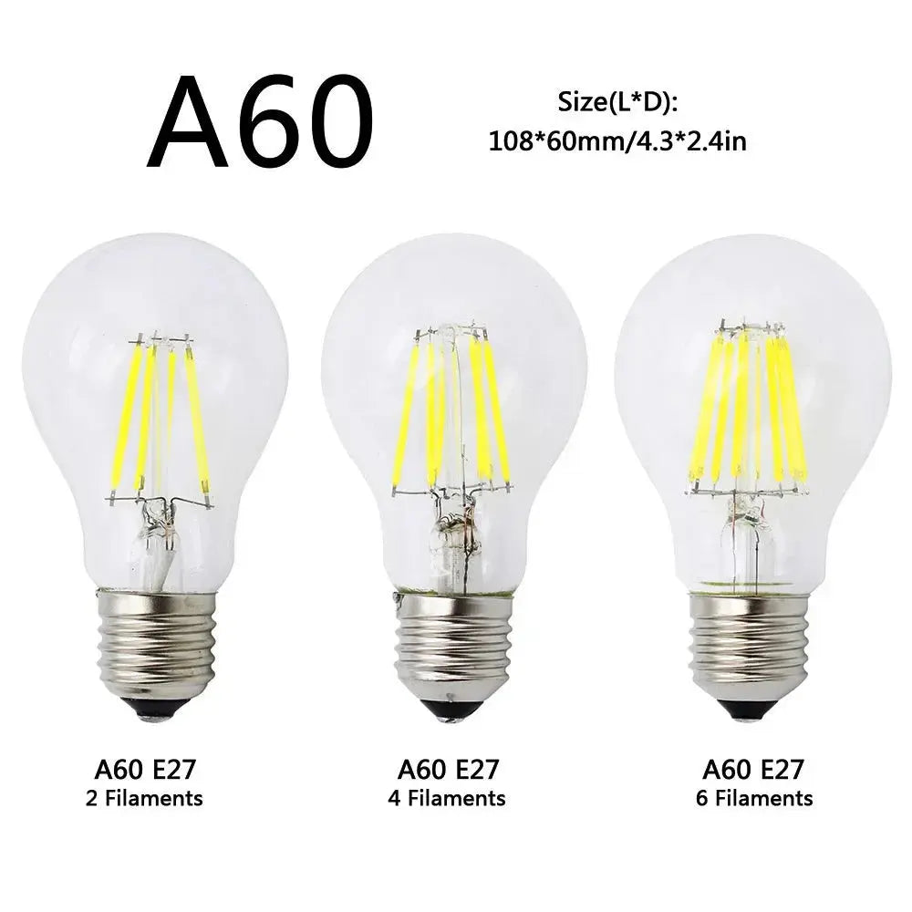 A60 G45 Vintage Dimmable LED Filament Light Bulb E27 Retro Edison Bulbs 2/4/6/8 Filaments 220V 230V Glass Bulb 10W 15W 20W 25W The Lighting Depot