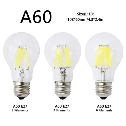 A60 G45 Vintage Dimmable LED Filament Light Bulb E27 Retro Edison Bulbs 2/4/6/8 Filaments 220V 230V Glass Bulb 10W 15W 20W 25W The Lighting Depot