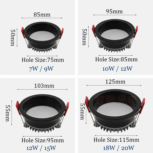 Dimmable Recessed LED Downlights Anti-Glare Ceiling Lights 9W 12W 15W 20W Background Spotlights AC85~265V Bedroom Kitchen Foyer Lighting Depot