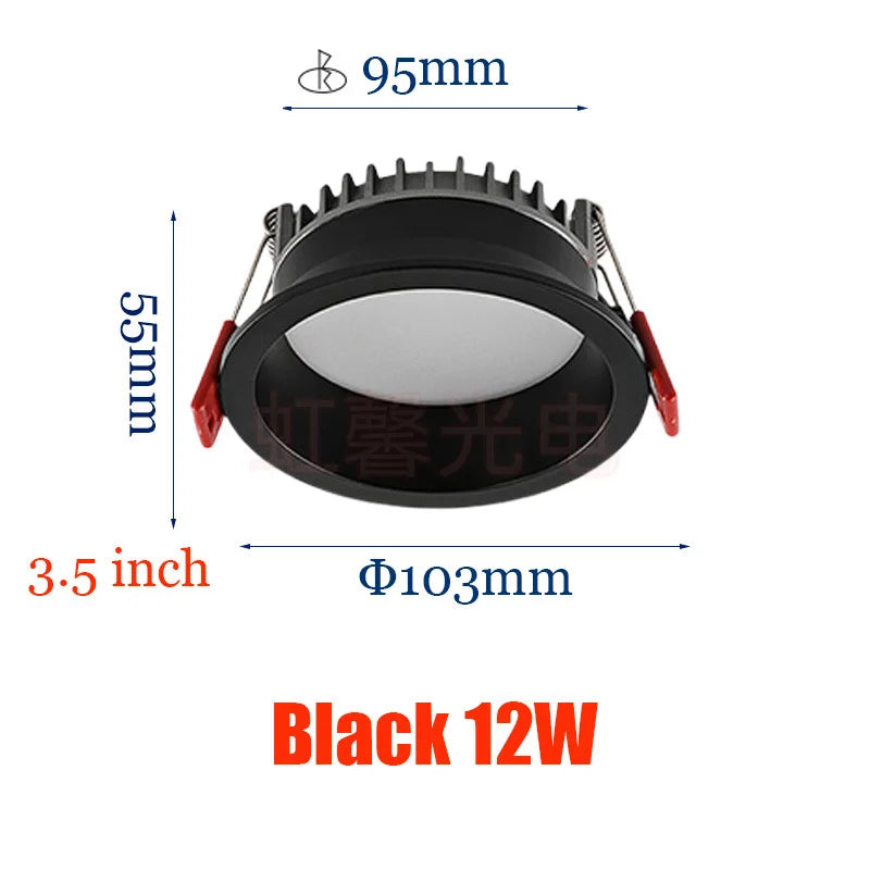 Dimmable Recessed LED Downlights Anti-Glare Ceiling Lights 9W 12W 15W 20W Background Spotlights AC85~265V Bedroom Kitchen Foyer Lighting Depot