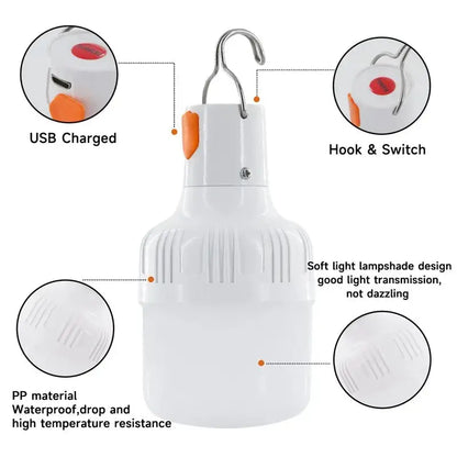 Outdoor LED Bulb USB Rechargeable Mobile Lamp Super Bright Portable Tent Market Hook Up Night Lights Camping Emergency Lights Lighting Depot