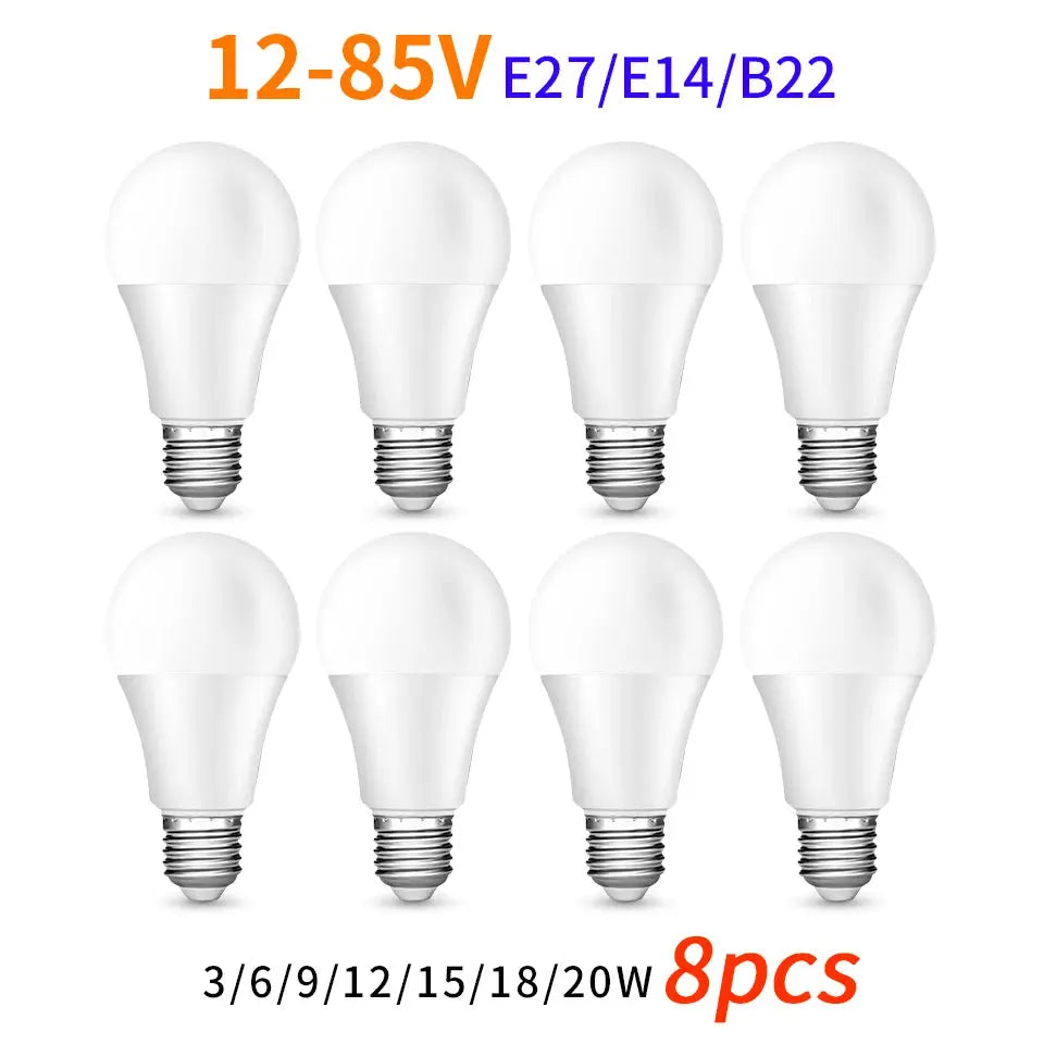 8Pcs/Lot LED Bulb Light 12-85V High Power 3W 6W 9W 12W 15W 18W 20W E27 E14 B22 High Lumen Suitable For Study Kitchen Living Room Lighting Depot