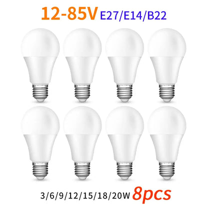 8Pcs/Lot LED Bulb Light 12-85V High Power 3W 6W 9W 12W 15W 18W 20W E27 E14 B22 High Lumen Suitable For Study Kitchen Living Room Lighting Depot
