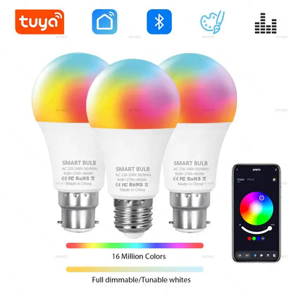 Tuya Bluetooth LED Bulb Dimmable 15W 18W E27 B22 220V RGBCW Color Change Lamps  Smart Life APP Group Control Music Rhythm Timing Lighting Depot
