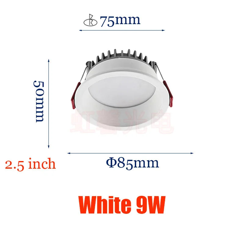 Dimmable Recessed LED Downlights Anti-Glare Ceiling Lights 9W 12W 15W 20W Background Spotlights AC85~265V Bedroom Kitchen Foyer Lighting Depot