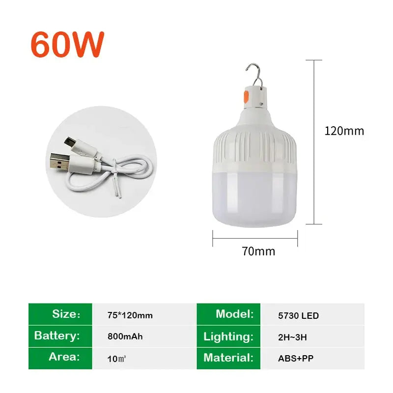 Outdoor LED Bulb USB Rechargeable Mobile Lamp Super Bright Portable Tent Market Hook Up Night Lights Camping Emergency Lights Lighting Depot