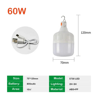 Outdoor LED Bulb USB Rechargeable Mobile Lamp Super Bright Portable Tent Market Hook Up Night Lights Camping Emergency Lights Lighting Depot