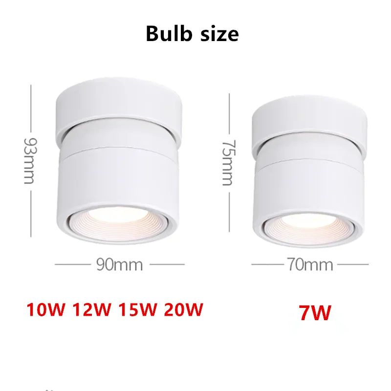360 ° Rotatable And Foldable LED Downlights Dimmable 7W10W12W15W20W Surface Mounted Ceiling Lamp COB Spotlight AC85V-260V CRI 98 Lighting Depot