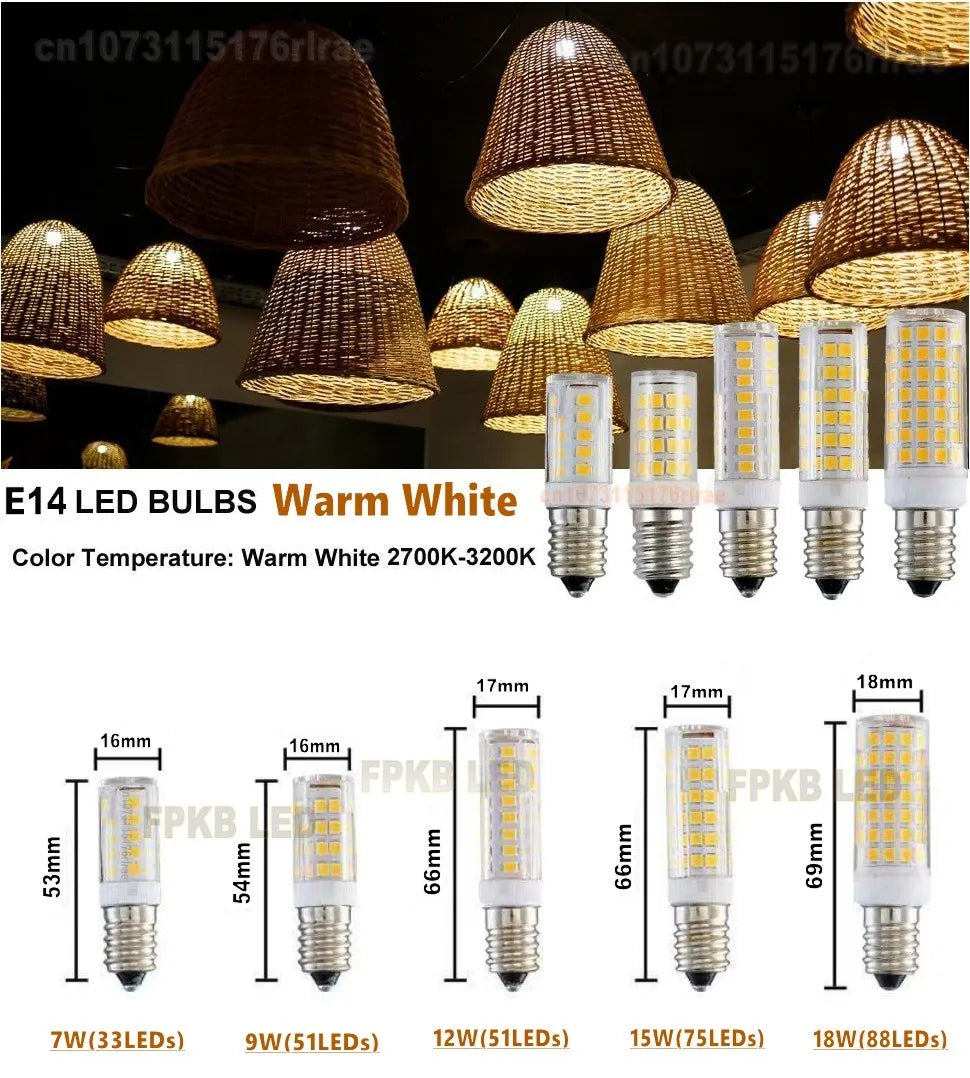 18W 15W 12W 9W 7W  E14 LED Bulb Lamp 220V-240V Mini Corn Bulb Light 2835SMD 360 Beam Angle Replace Halogen Chandelier Lights Lighting Depot
