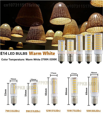 18W 15W 12W 9W 7W  E14 LED Bulb Lamp 220V-240V Mini Corn Bulb Light 2835SMD 360 Beam Angle Replace Halogen Chandelier Lights Lighting Depot
