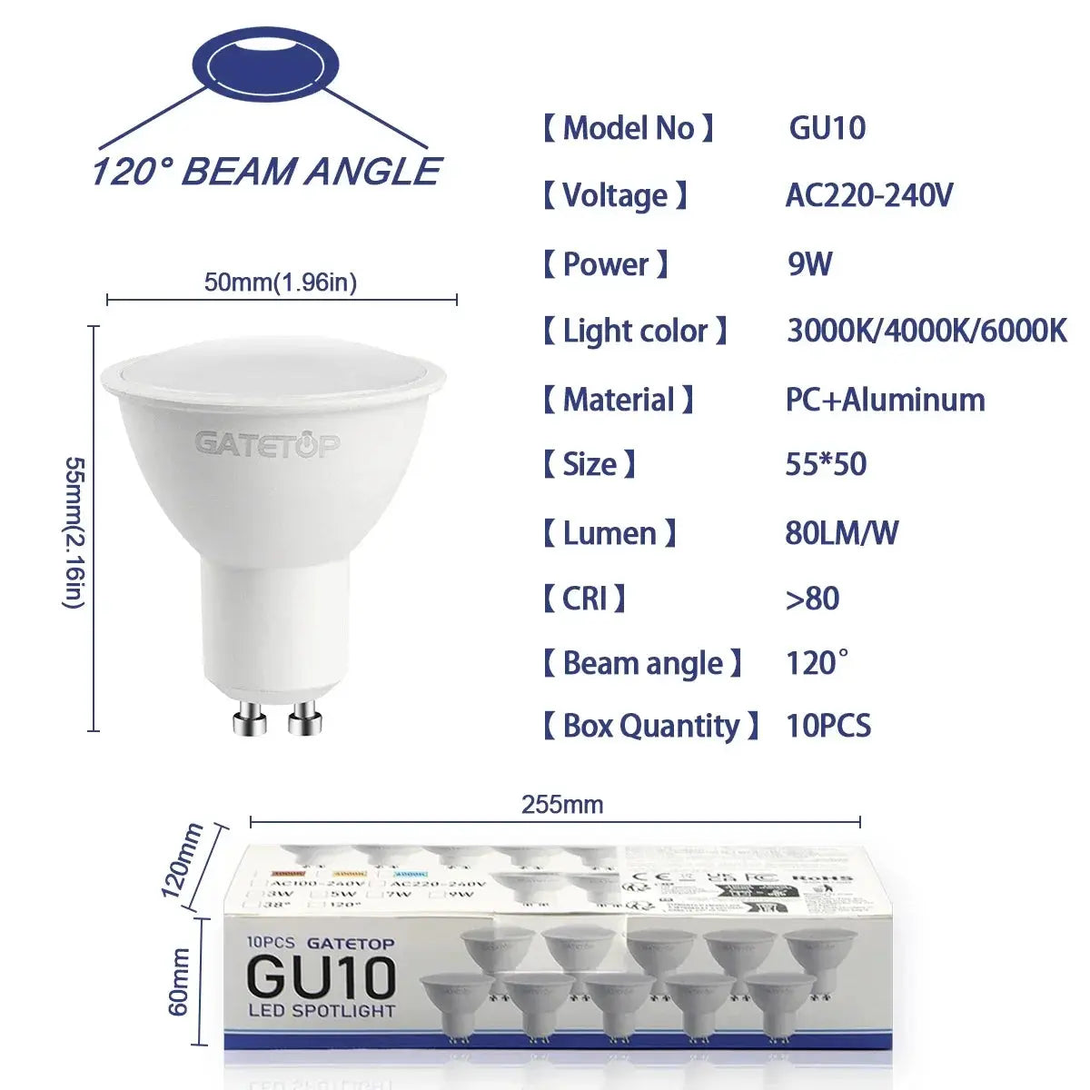10 Pack Focos Gu10 SpotlightLampara 220V Lled Bulb  Wholesale 9W White Warm 3000k 6000K suitable for Home Commercial Buildings Lighting Depot