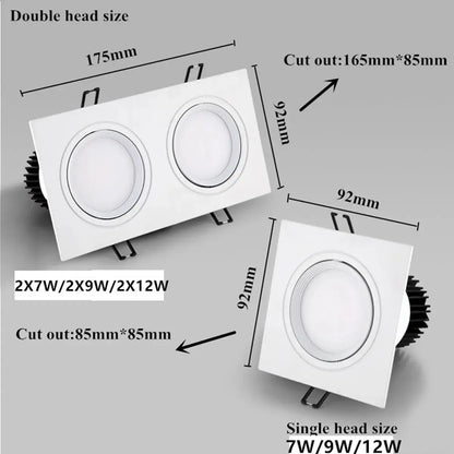 Recessed Double LED Dimmable Downlight COB 7w 9w 12W 24W LED Spot light decoration Ceiling Lamp AC 110V 220V The Lighting Depot